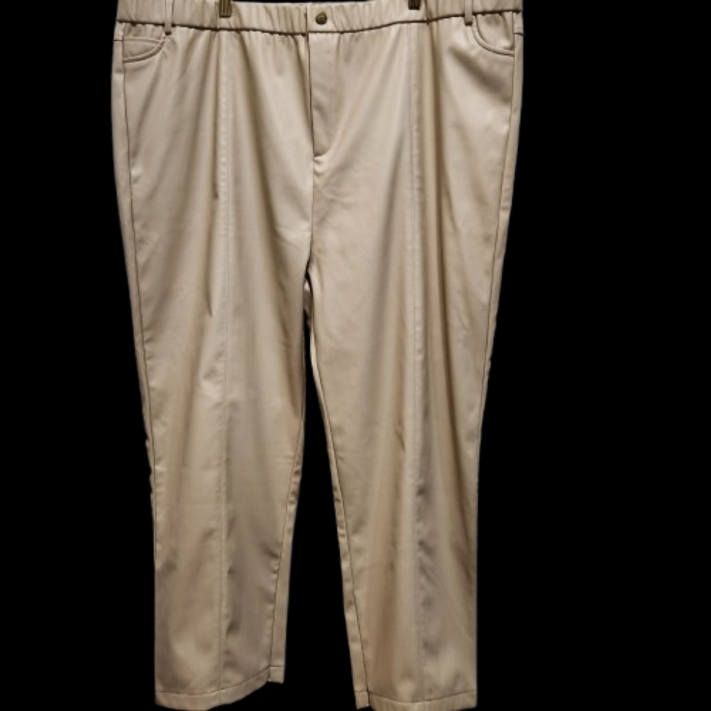 NEW Hilary MacMillan Vegan Faux Leather Tan-Stone Plus Size Trouser Pant (4X) - Picture 2 of 12